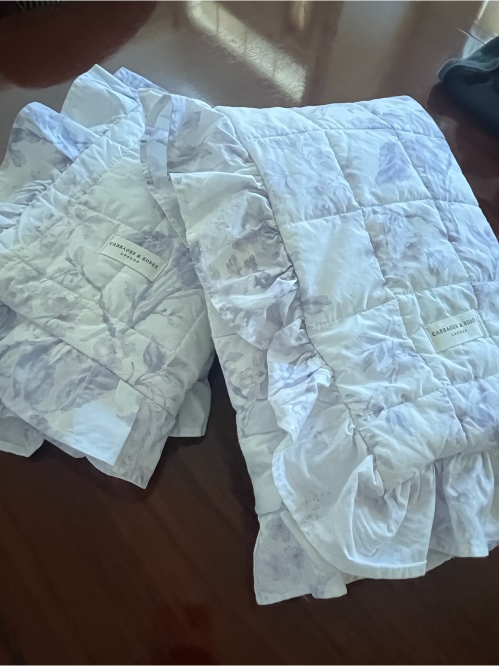 Cabbages & Roses Lavender Floral Quilted Shams with Ruffle Trim